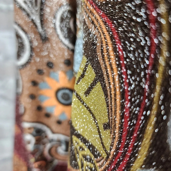 Vintage 1970s Mod Button Front Blouse Swirly Pattern Shimmer Black Brown No Size - Picture 10 of 15